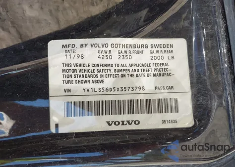 1999 Volvo S70 Glt z USA, uszkodzony, nr VIN YV1LS56D5X3573798